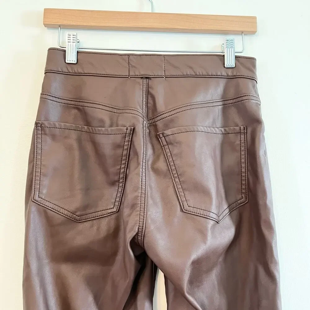 Revive revolve brown faux leather 909 High Street pants straight flare  fall - Picture 7 of 15